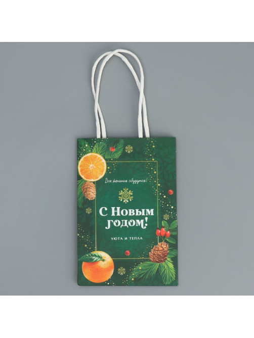 Пакет подарочный новогодний крафтовый «Тепло Нового года», 15×10×6 см