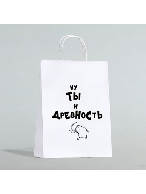 Пакет подарочный крафт с приколами «Ну ты и древность», 28×24×14 см, 1 шт.