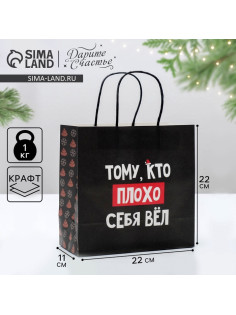 Пакет подарочный новогодний «Кто плохо себя вёл», 22×22×11 см