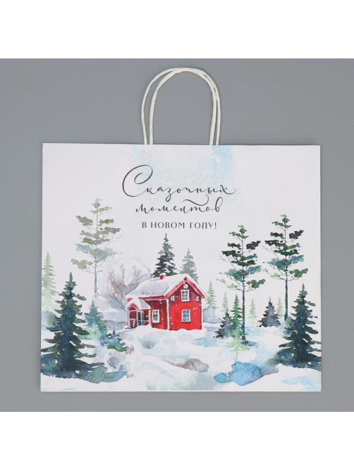 Пакет подарочный новогодний крафтовый «Сказка», 32×28×15 см