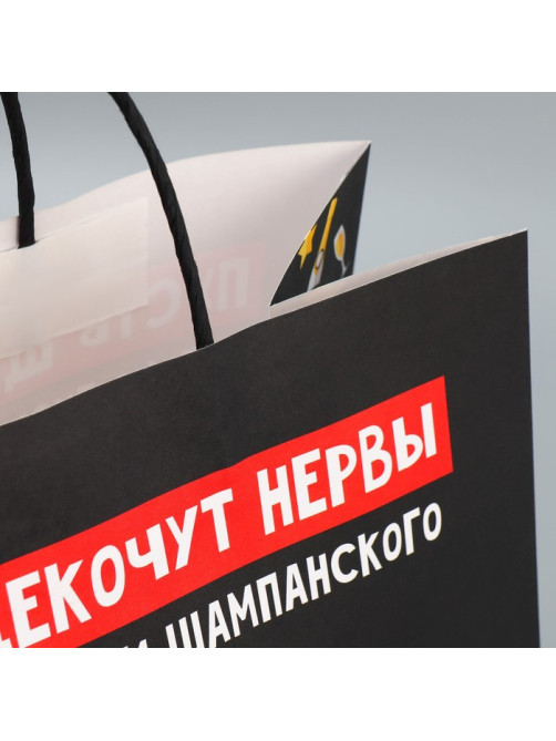 Пакет подарочный новогодний крафтовый «Шампанское», 28×32×15 см