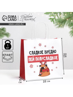 Пакет подарочный новогодний «Сладкое вредно», 22×22×11 см