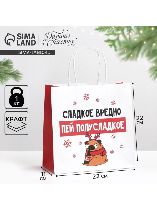 Пакет подарочный новогодний «Сладкое вредно», 22×22×11 см