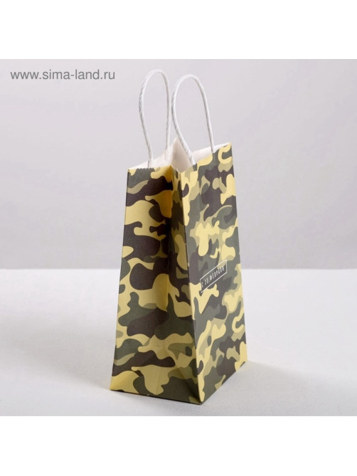 Пакет подарочный крафт, упаковка, «С 23 февраля», 21×12×9 см