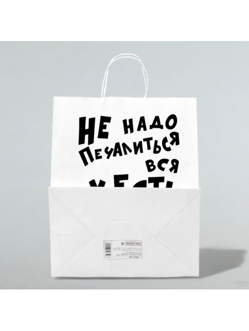 Пакет подарочный с приколами, крафт «Не надо печалиться», белый, 24×14×28 см