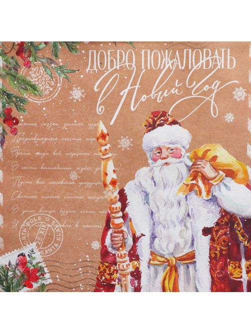 Пакет подарочный новогодний крафтовый «Почта Деда Мороза», M 26×30×9 см