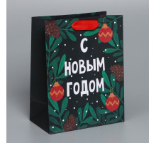 Пакет подарочный новогодний крафтовый «Green», MS 18×23×10 см