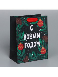 Пакет подарочный новогодний крафтовый «Green», MS 18×23×10 см