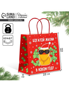 Пакет подарочный новогодний крафтовый «Что-то на богатом», 22×22×11 см