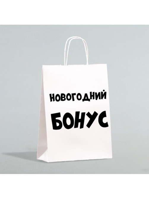 Пакет бумажный подарочный новогодний крафт «Новогодний бонус», белый, 28×24×14 см