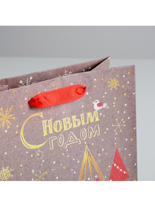 Пакет подарочный новогодний крафтовый «Новогодние ёлки», 18×23×10 см