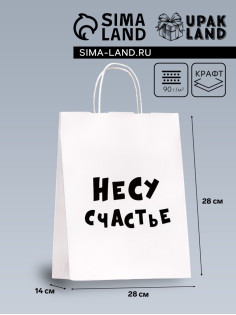 Пакет подарочный крафт «Несу счастье », 24×14×28 см