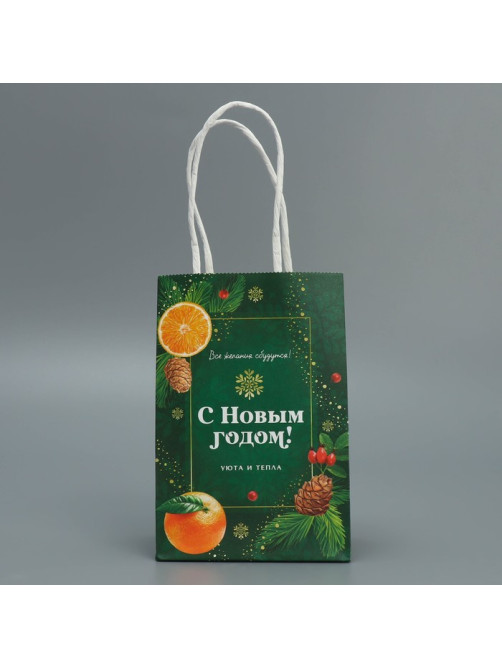 Пакет подарочный новогодний крафтовый «Тепло Нового года», 15×10×6 см
