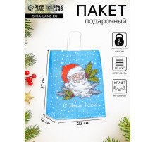 Пакет бумажный подарочный новогодний крафт «Дедушка мороз» 22×12×27 см