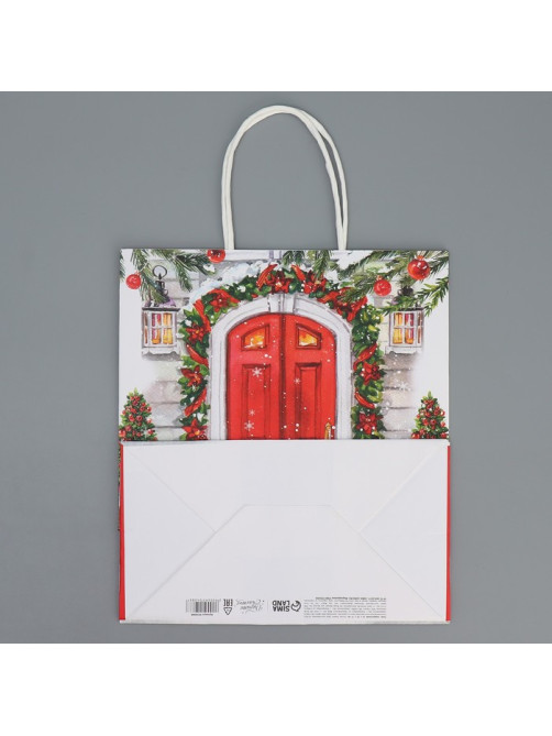 Пакет подарочный новогодний крафтовый «Добро пожаловать», 22×25×12 см