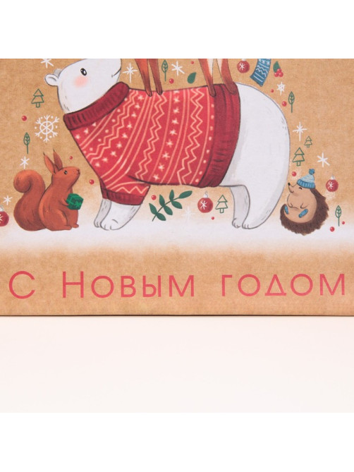 Пакет подарочный новогодний крафтовый квадратный «Друзья», 22×22×11 см
