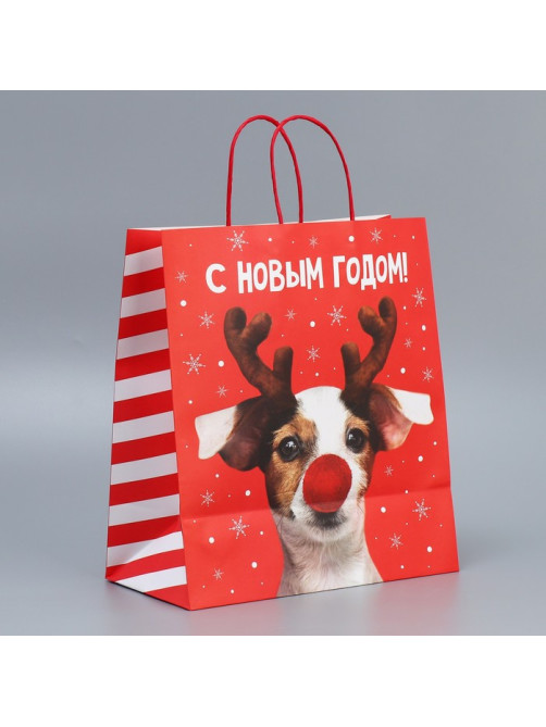 Пакет подарочный новогодний крафтовый «С Новым годом», 28×32×15 см