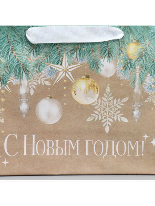 Пакет подарочный новогодний крафтовый «Счастья в Новом году», MS 23×18×10 см