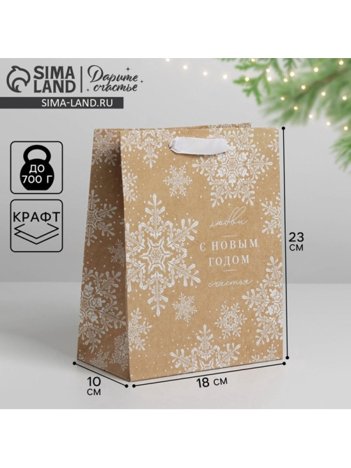 Пакет подарочный новогодний крафтовый «С Новым годом», MS 18×23×10 см