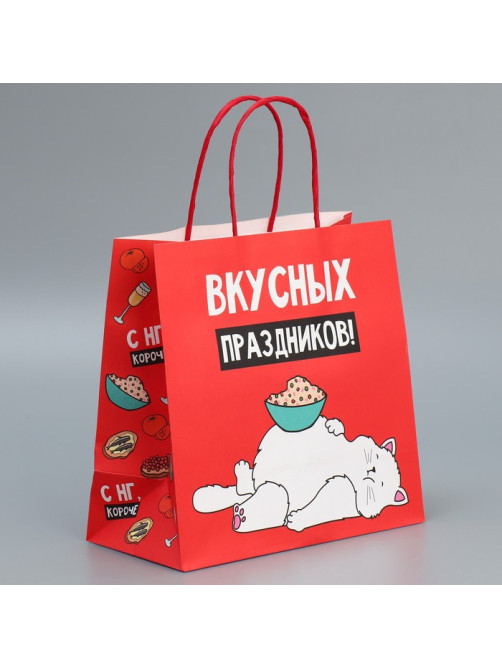 Пакет подарочный новогодний крафтовый «Праздники», 22×22×11 см