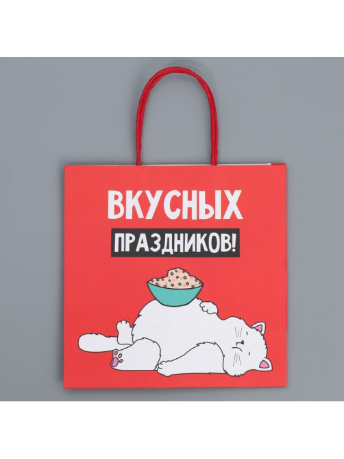 Пакет подарочный новогодний крафтовый «Праздники», 22×22×11 см