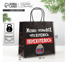 Пакет подарочный новогодний «Чтобы всё хотелось», 22×22×11 см