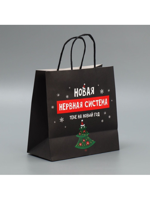 Пакет подарочный новогодний крафтовый «Нервы», 22×22×11 см