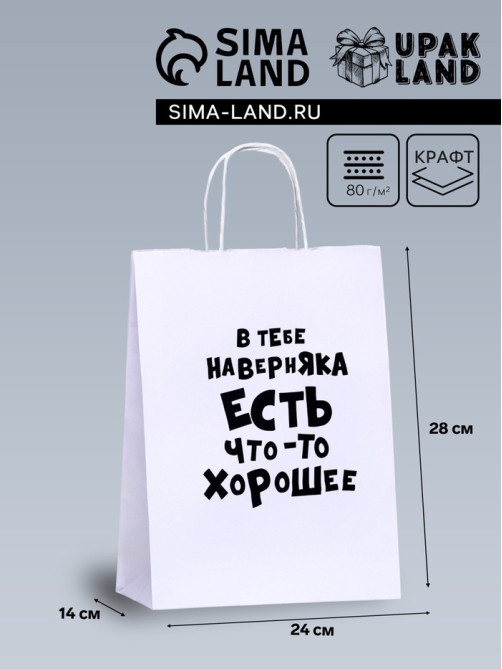 Пакет подарочный «В тебе наверняка есть что - то хорошее», 24×14×28 см, 1 шт.