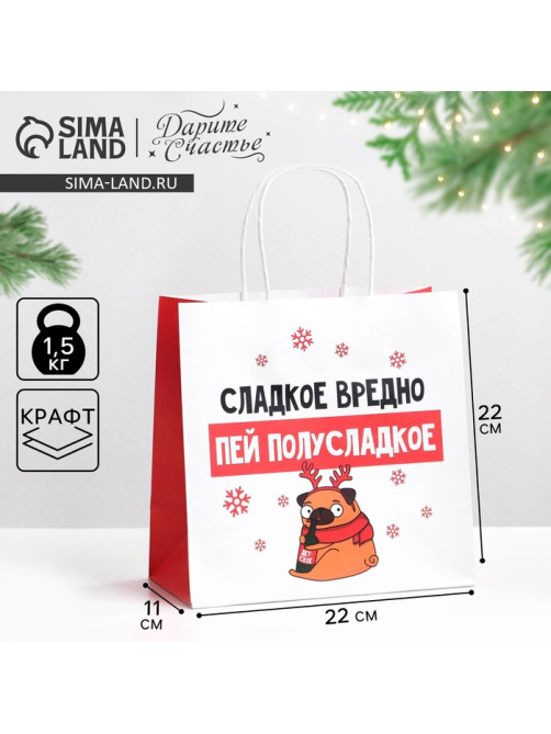 Пакет подарочный новогодний «Сладкое вредно», 22×22×11 см