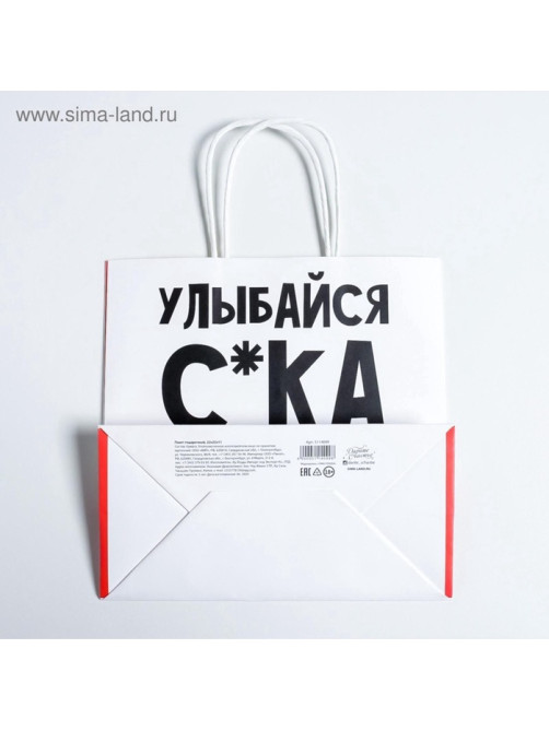 Пакет подарочный, упаковка, «Улыбайся», 22×22×11 см
