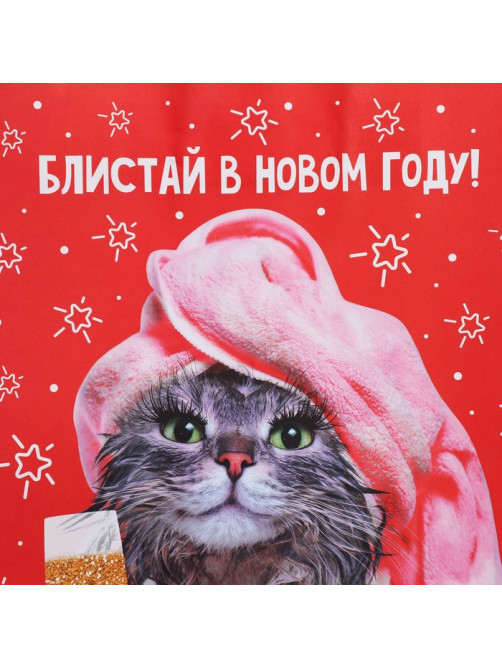 Пакет подарочный новогодний крафтовый «Блистай», 28×32×15 см