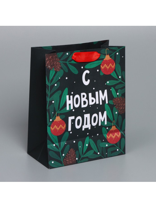 Пакет подарочный новогодний крафтовый «Green», MS 18×23×10 см