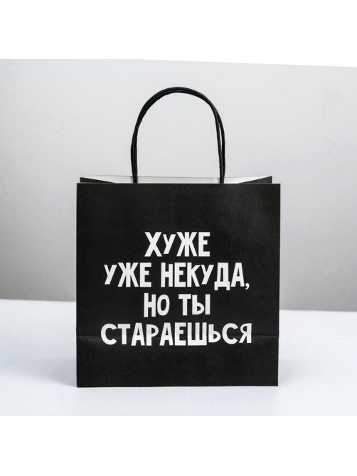 Пакет подарочный, упаковка, «Хуже уже некуда», 22×22×11 см