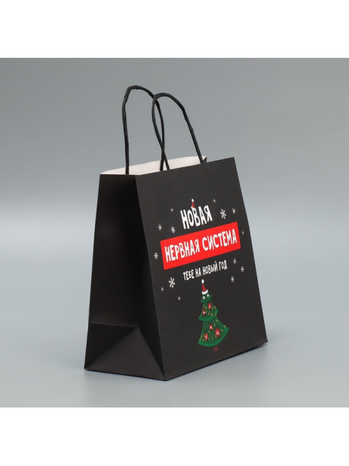 Пакет подарочный новогодний крафтовый «Нервы», 22×22×11 см