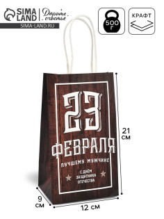 Пакет подарочный крафт, упаковка, «С 23 февраля», 12×21×9 см