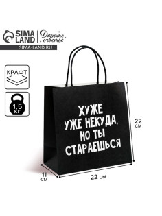 Пакет подарочный, упаковка, «Хуже уже некуда», 22×22×11 см