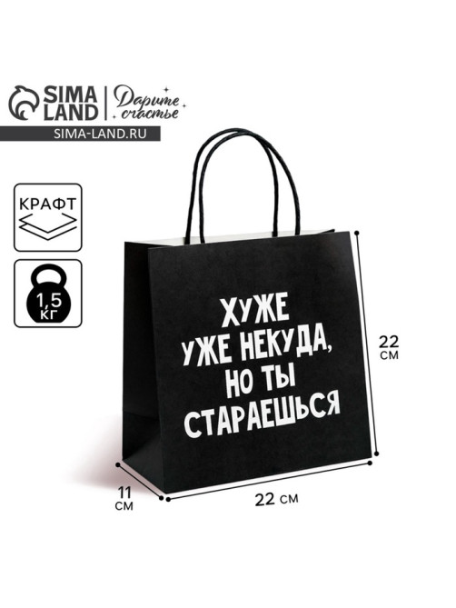 Пакет подарочный, упаковка, «Хуже уже некуда», 22×22×11 см