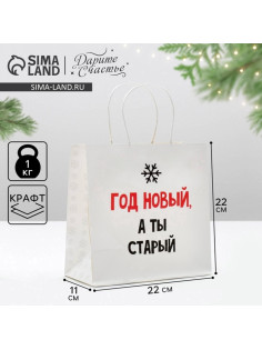 Пакет подарочный новогодний «Год Новый, а ты старый», 22×22×11 см