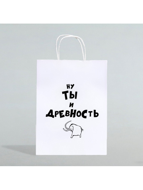 Пакет подарочный крафт с приколами «Ну ты и древность», 28×24×14 см, 1 шт.
