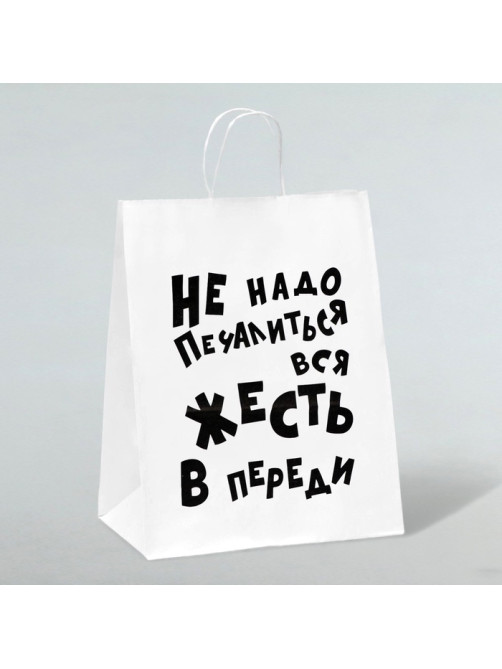 Пакет подарочный с приколами, крафт «Не надо печалиться», белый, 24×14×28 см