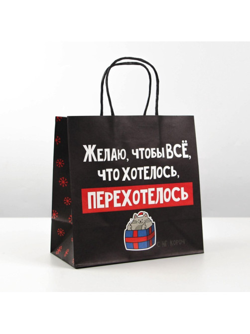 Пакет подарочный новогодний «Чтобы всё хотелось», 22×22×11 см