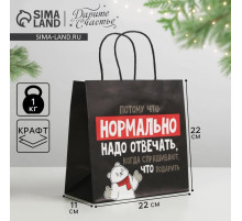 Пакет подарочный новогодний «Нормально надо отвечать», 22×22×11 см