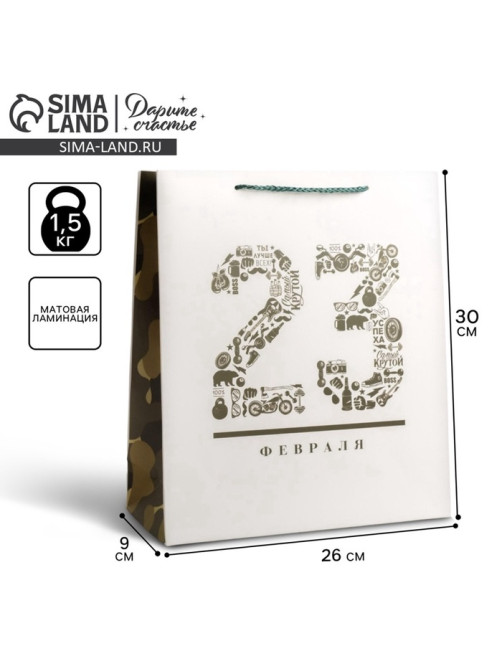 Пакет подарочный ламинированный, упаковка, «23 февраля», M 26×30×9 см