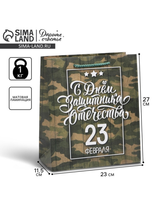 Пакет подарочный ламинированный, упаковка, «С 23 февраля», ML 27×23×11.5 см