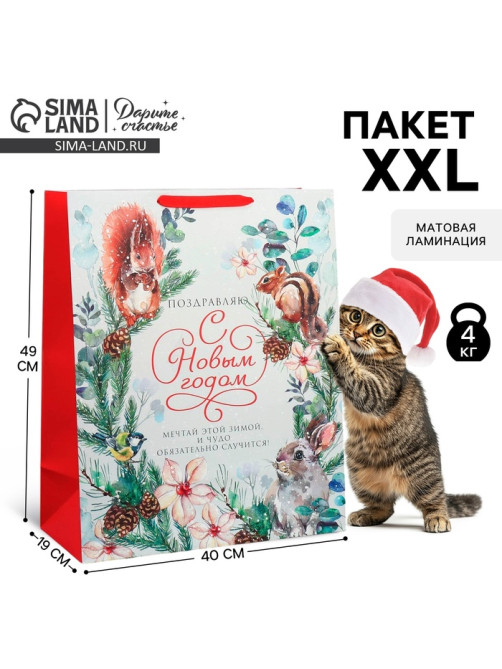 Пакет подарочный новогодний ламинированный «С Новым годом», XL 40×49×19 см