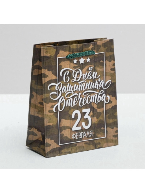 Пакет подарочный ламинированный, упаковка, «С 23 февраля», S 12×15×5.5 см