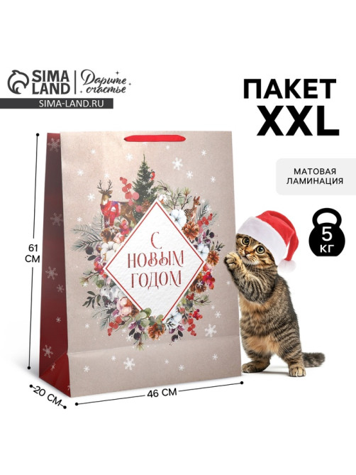 Пакет подарочный новогодний ламинированный «С Новым годом», 61×46×20 см