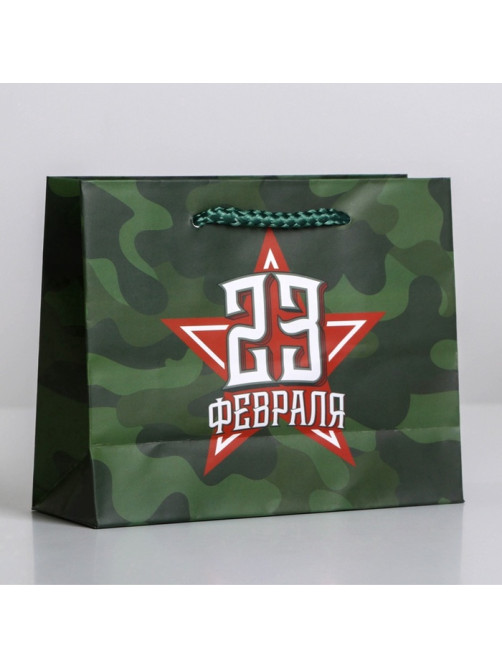 Пакет подарочный ламинированный, упаковка, «С 23 февраля», S 15×12×5.5 см