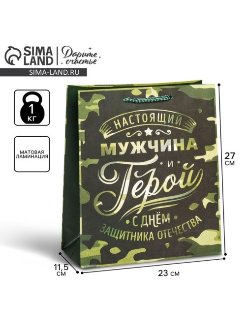 Пакет подарочный ламинированный, упаковка, «С 23 февраля», ML 23×27×11.5 см