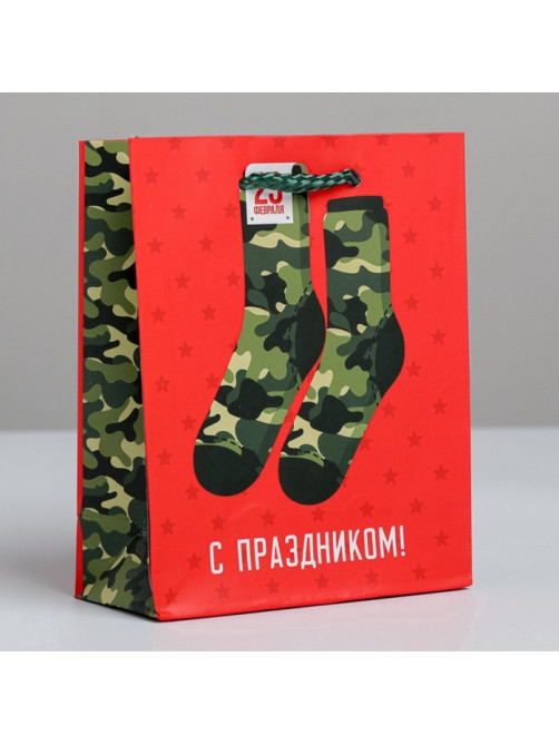 Пакет подарочный ламинированный, упаковка, «С 23 февраля», S 12×15×5.5 см